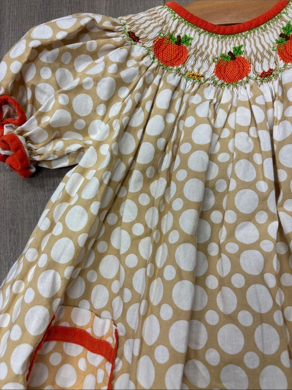 Vive La Fete Girls' Polka Pumpkin Smocked Dress